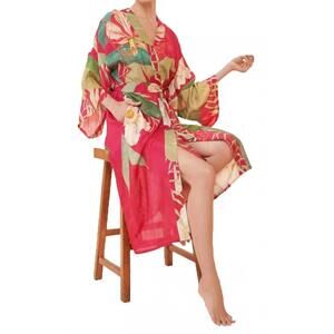 NEW POWDER delicate tropical kimono gown in dark rose